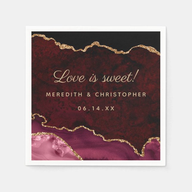 Burgundy Agate Wedding Napkin (Front)