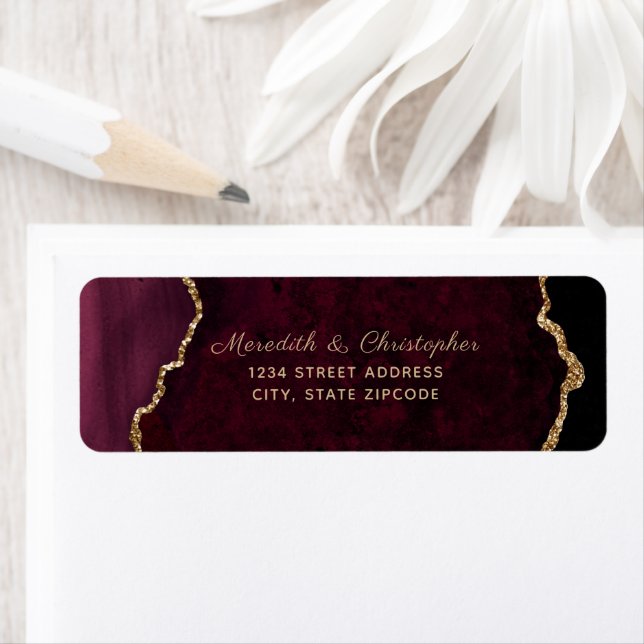 Burgundy Agate Wedding Return Address (Insitu)