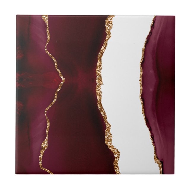 Burgundy Agate with Gold Glitter Veins Tile (Front)