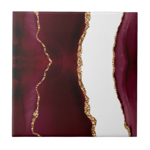 Burgundy Agate with Gold Glitter Veins Tile