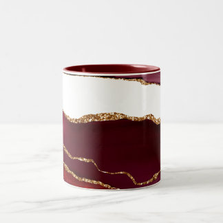 Burgundy Agate with Gold Glitter Veins Two-Tone Coffee Mug