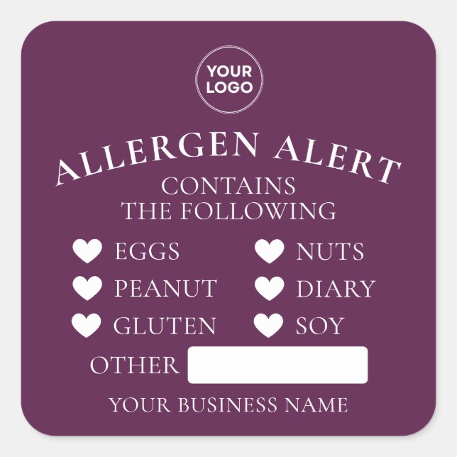Burgundy Allergy Alert Bakery Cake  Food Sticker (Front)