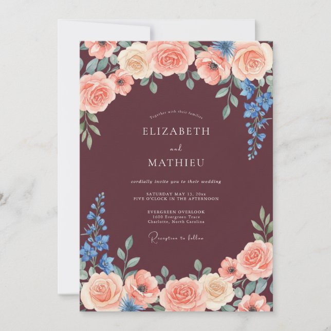 Burgundy Alluring Autumn Wedding Invitation (Front)