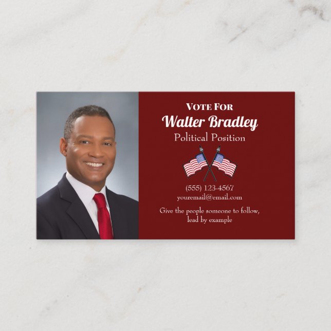 Burgundy American Flag Political Business Card (Front)