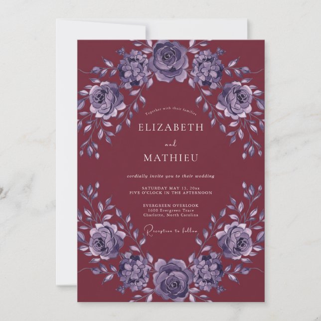 Burgundy Amethyst Petal Wedding Invitation (Front)