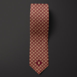 Burgundy and Beige Mandala Monogram Tie