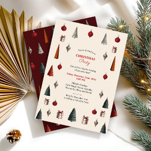 Burgundy and Beige Retro Christmas Party Invitation