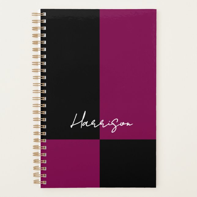 Burgundy and Black Colour Block Personalised Planner (Front)