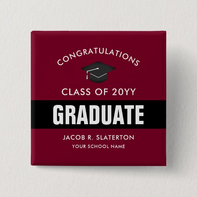 Burgundy and Black Custom Graduation Button (Front)
