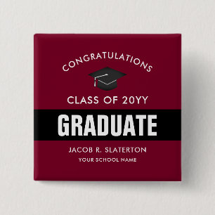 Burgundy and Black Custom Graduation Button