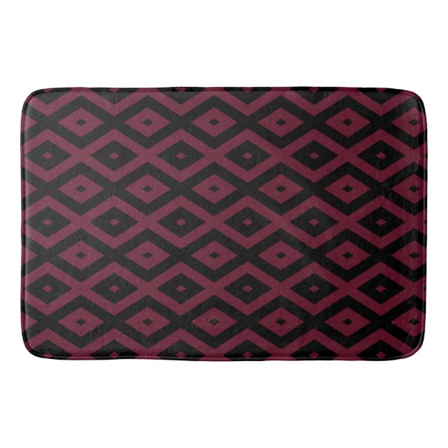Burgundy and black diamond pattern bath mat (Front)