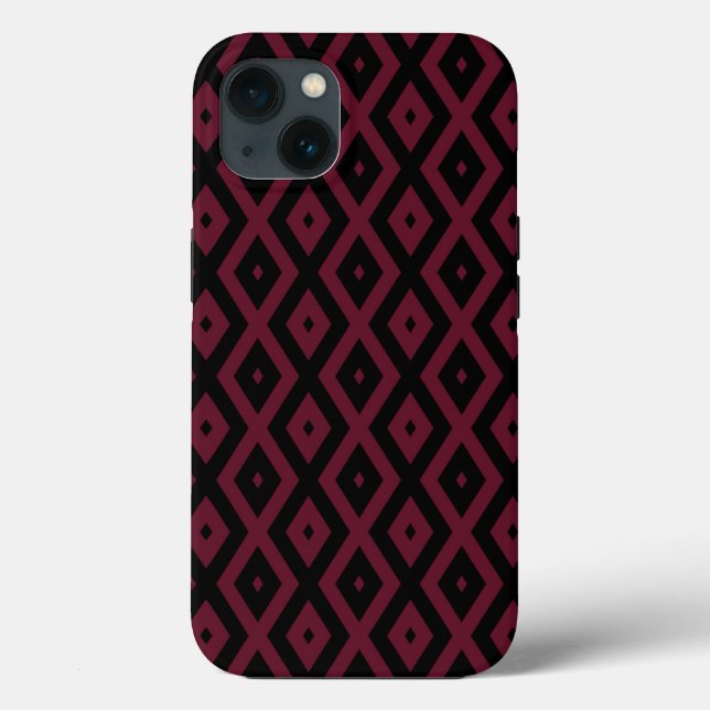 Burgundy and black diamond pattern Case-Mate iPhon iPhone Case (Back)
