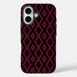 Burgundy and black diamond pattern iPhone 16 case