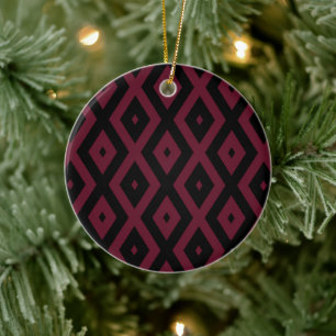 Burgundy and black diamond pattern ceramic tree decoration