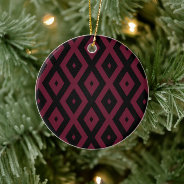 Burgundy and black diamond pattern ceramic tree decoration (Tree)