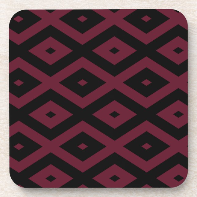 Burgundy and black diamond pattern coaster (Front)