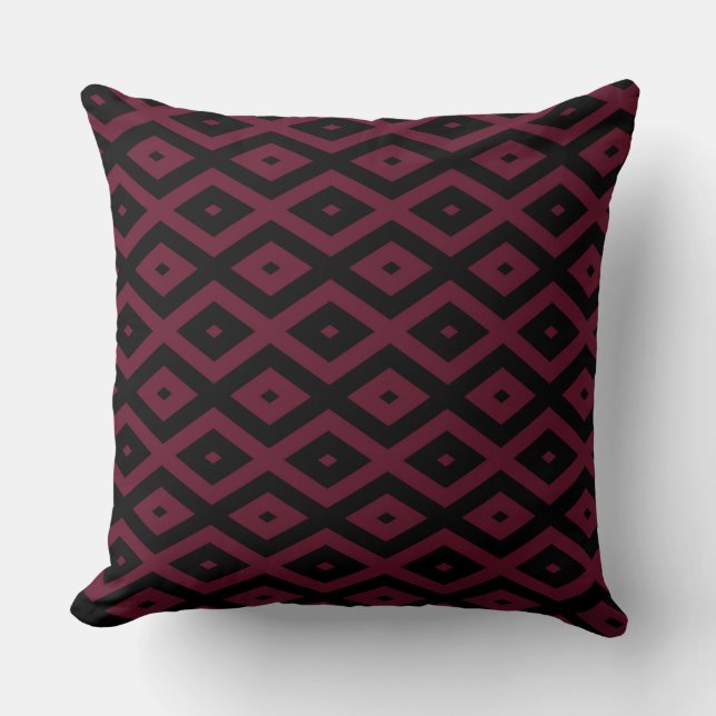 Burgundy and black diamond pattern cushion (Front)