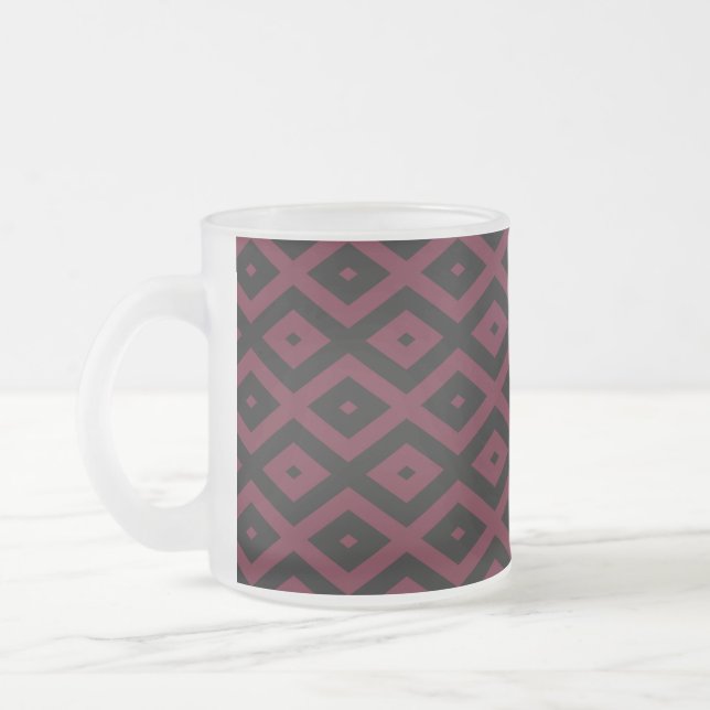Burgundy and black diamond pattern frosted glass coffee mug (Left)