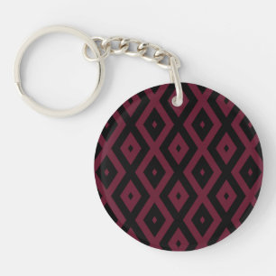 Burgundy and black diamond pattern key ring