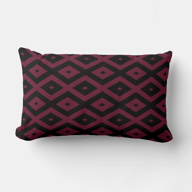 Burgundy and black diamond pattern lumbar cushion (Front)