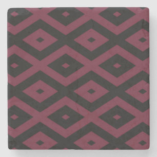 Burgundy and black diamond pattern stone coaster