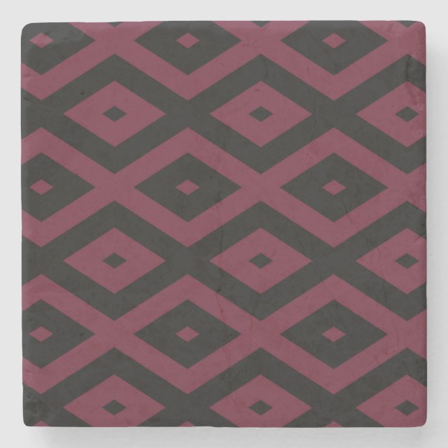 Burgundy and black diamond pattern stone coaster (Front)