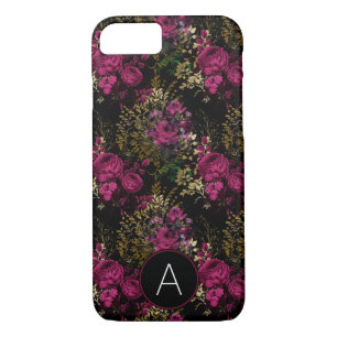Burgundy and Black Gold Foil Roses Monogram iPhone 8/7 Case