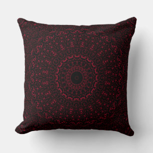 Burgundy and Black Mandala Kaleidoscope Medallion  Cushion