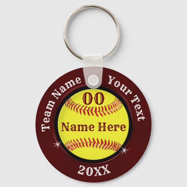 Burgundy and Black Personalised Softball Keychains (Front)