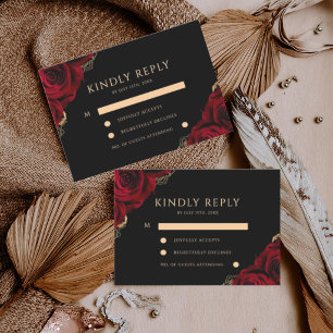 Burgundy and black ⎮ Red Rose Floral Wedding  RSVP Card