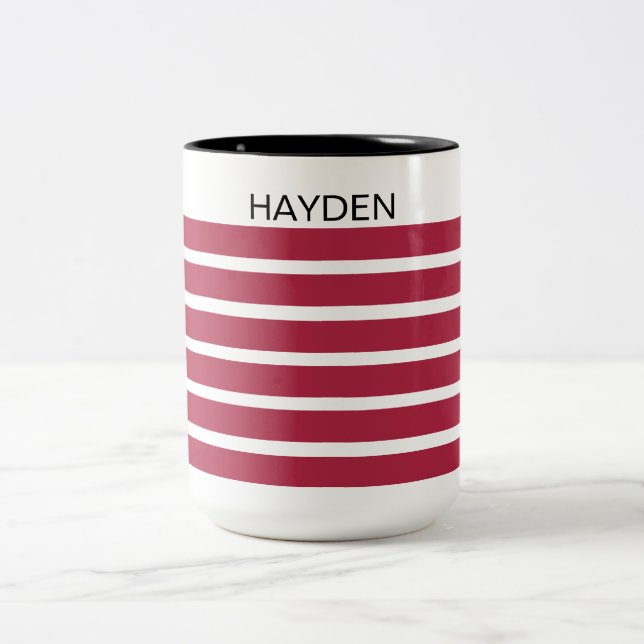 Burgundy and Black Striped Personalised Two-Tone Coffee Mug (Center)