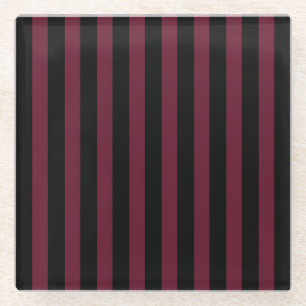 Burgundy and black stripes glass coaster