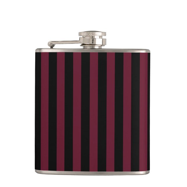 Burgundy and black stripes hip flask (Front)
