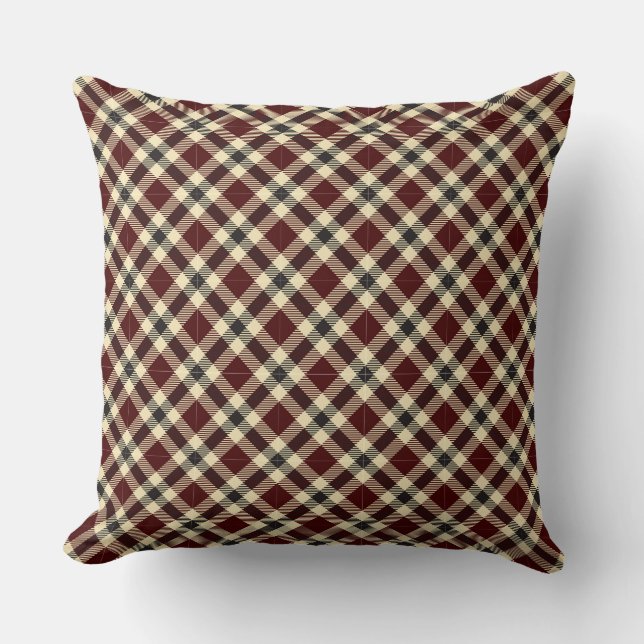 Burgundy and Black Tartan Plaid 2 Square Pillow (Front)