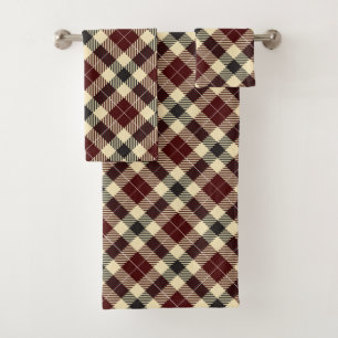 Burgundy and Black Tartan Plaid Bath Towel Set