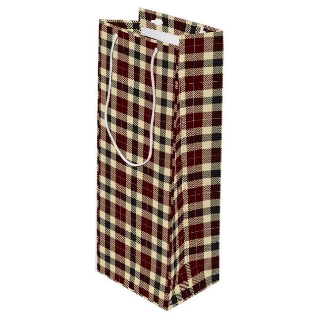 Burgundy and Black Tartan Plaid Wine Gift Bag (Front Angled)