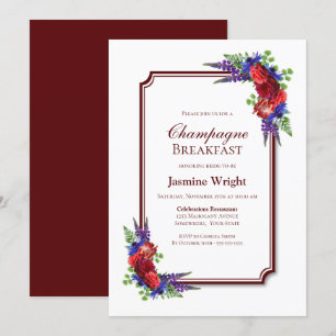 Burgundy and Blue Floral Champagne Breakfast Invitation