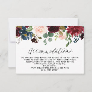 Burgundy and Blue Floral Garland Accommodations RSVP Card