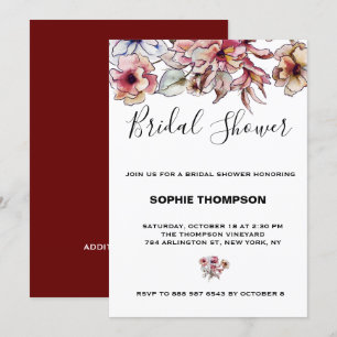 Burgundy and Blue Floral Garland BRIDAL SHOWER Invitation