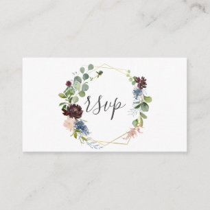 Burgundy and Blue Floral Geometric Wedding RSVP Enclosure Card