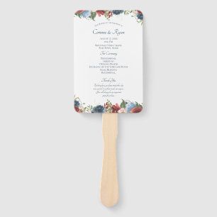 Burgundy and Blue Floral Wedding Program Fan