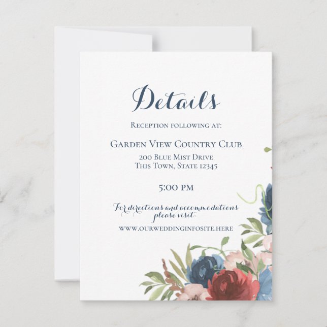 Burgundy and Blue Garden Botanical Floral Invitation (Front)