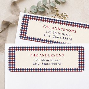 Burgundy and Blue Gingham Return Address