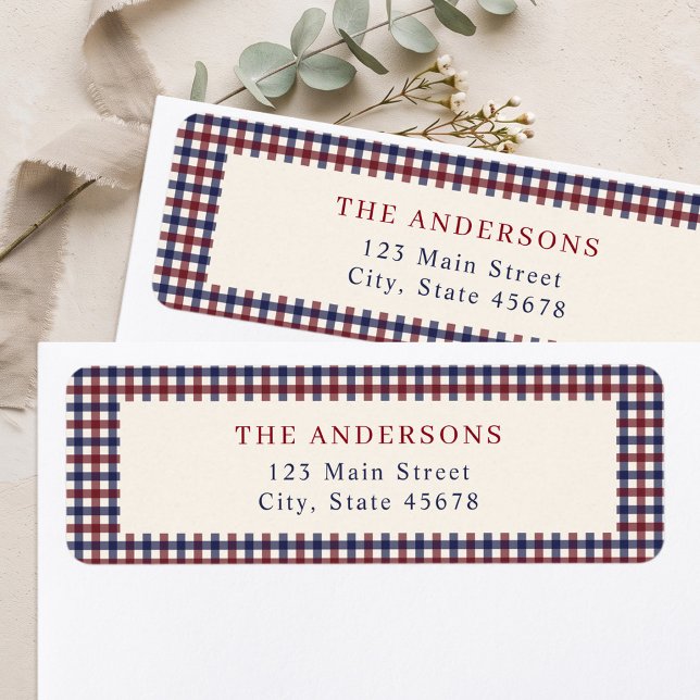 Burgundy and Blue Gingham Return Address (Creator Uploaded)
