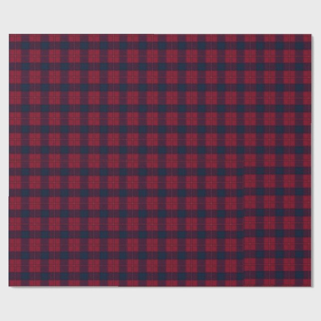 Burgundy and Blue Plaid Holiday Wrapping Paper (Flat)