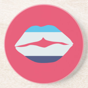Burgundy And Blue Striped Lips Coaster