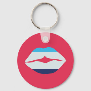 Burgundy And Blue Striped Lips Key Ring