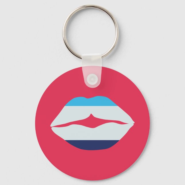 Burgundy And Blue Striped Lips Key Ring (Front)