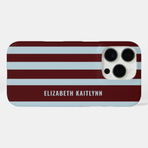 Burgundy and Blue Stripes Pattern Personalised iPhone 16 Pro Case