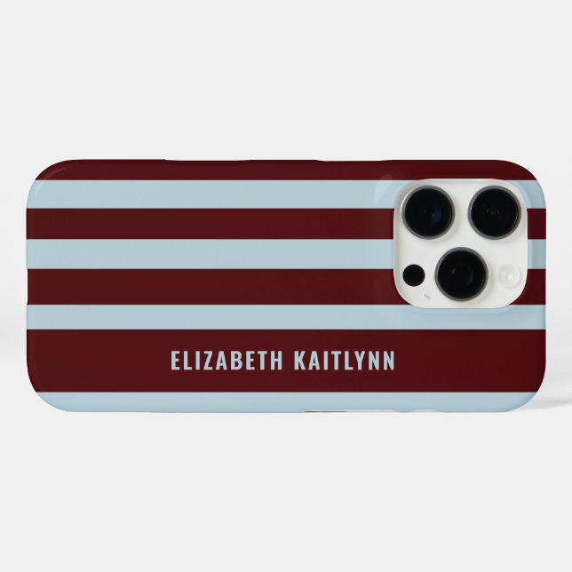Burgundy and Blue Stripes Pattern Personalised  Case-Mate iPhone Case (Back (Horizontal))